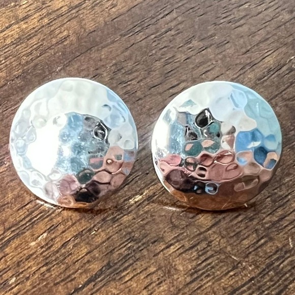 Jewelry - ☘️5/$25 Silver Tone Hammered Metal Stud Earrings Shiny Chic Round Minimalist